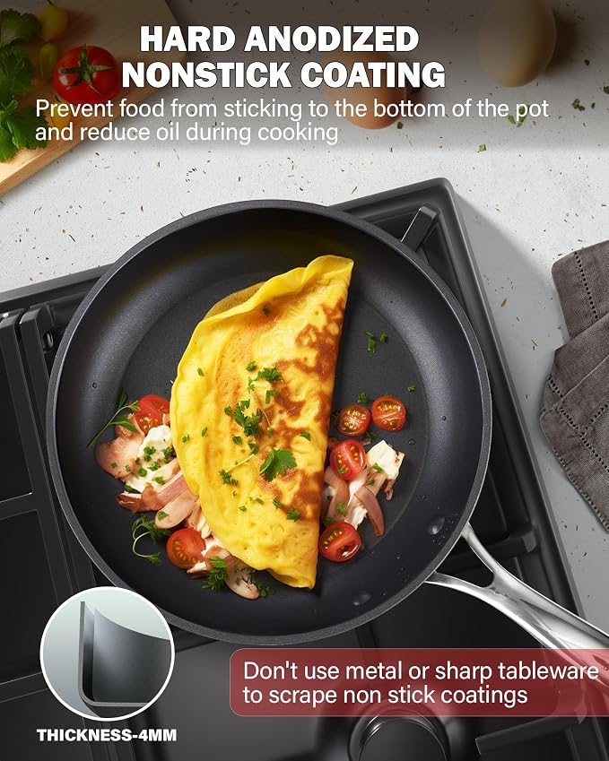 Cooks Standard Classic 8 Inch Hard Anodized Nonstick Frying Pan | Ceramic Non Stick Skillet, Easy Clean Egg Omelette Pan, Even Heating for Gas Electric Stoves, Oven Safe, Black