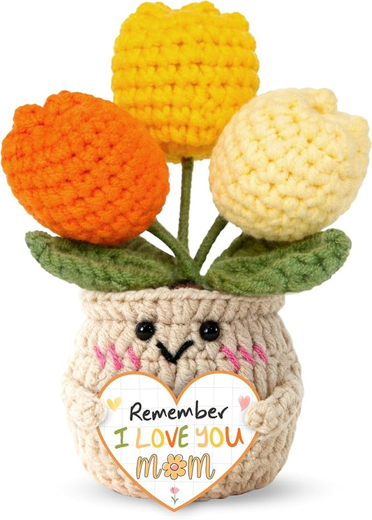 OASSIE Mom Gifts from Daughters Son - Emotional Support Crochet Tulip - Mothers Day Birthday Gifts for Mom from Daughter Son, Mother Daughter Gift, Mother's Day Flower Gift for Women, Positive Crochet