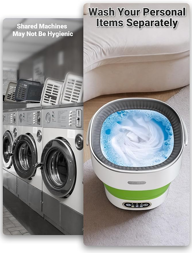 Portable Washing Machine 16L Foldable Mini Washer for Underwear Socks Baby Clothes Small Loads Compact Washer for Apartment Dorm RV Travel (Green)
