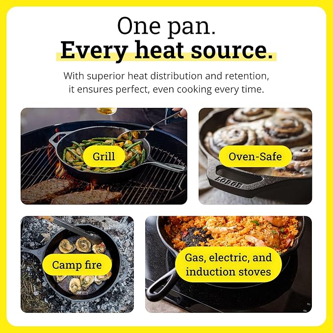 Lodge Seasoned Cast Iron Skillet - PFAS-Free, Non-Toxic Cookware - Use with an Oven, Stove, Grill, or Campfire - Naturally Non-Stick & Oven Safe - 8 Inches