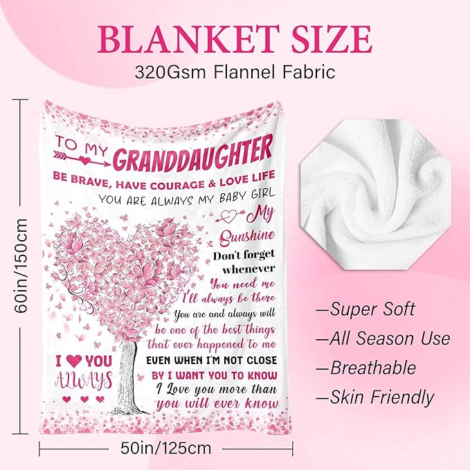 BAOERN Granddaughter Gifts from Grandma Grandpa - Mothers Day Blanket Gifts for Granddaughter - Granddaughters Birthday Gift - Gift for Teen Girls & Kids - to My Granddaughters Blanket 50"x60"
