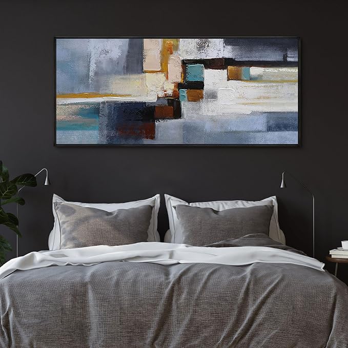 KLAKLA Large Canvas Framed Wall Art - Modern Abstract 70x31 Picture Artwork for Wall Black Frame Wall Art for Living Room Bedroom Office Painting Art