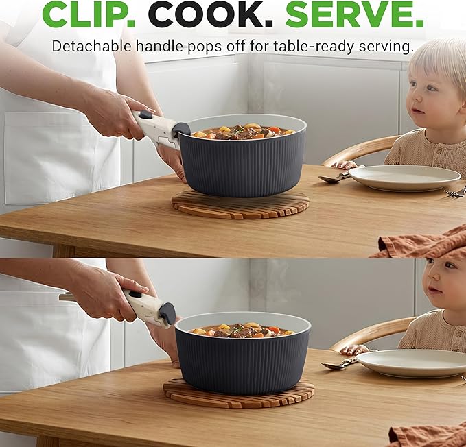 NutriChef 18-Piece Ceramic Cookware Set with Detachable Handles, Non Stick Pots and Pans, PTFE-Free Natural Ceramic Coating, Space-Saving Design, Oven & Stove Safe, Includes Utensils, Blue