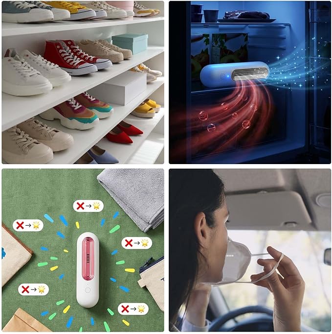 Fridge Deodorizer Odor Eliminator | Rechargeable Refrigerator Purifier | No Filters Needed | Dual Mode | Long Battery Life | Small and Space-Saving (Red)