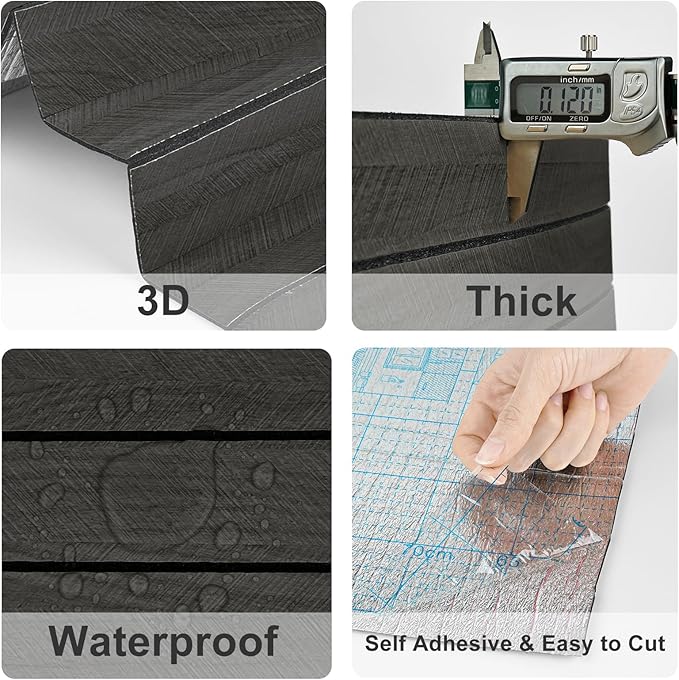 Wood Slat Wall Panel Grey Black 3D Wood Panels for Wall Decor Removable Shiplap Peel and Stick Wallpaper Acoustic Wooden Slat Wallpaper for Bedroom Cabinet Backsplash TV Background Ceiling