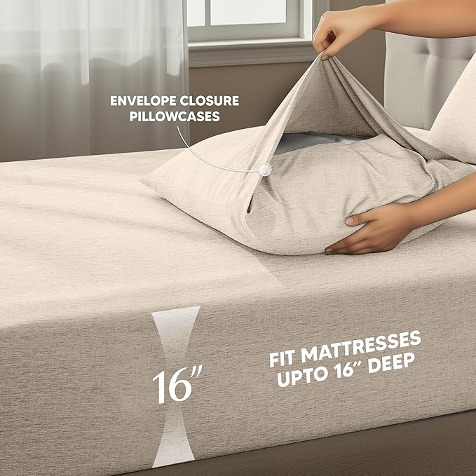 Utopia Bedding King Size Sheet Set – 4 Piece Bed Sheets, Soft and Breathable Microfiber, Includes 1 Fitted Sheet, 1 Flat Sheet and 2 Pillowcases – Oeko Tex (Heather Beige)