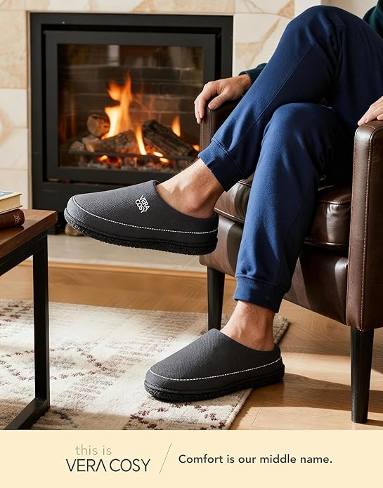 VeraCosy Men's Moccasin Slippers Comfy Soft Durable Slip-on Indoor Memory Foam House Shoes