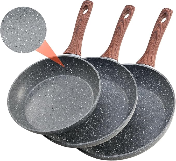 VEVOR Frying Pan Skillet，Nonstick Granite Egg Pan Omelet Pans, 3 Piece Set (9.5, 11, 12 in), Nonsitck Heavy-Duty Skillets with Heat-Resistant Handle, for Gas, Electric, Induction