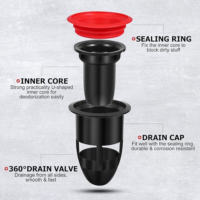 IMIKEYA Odor-Proof Shower Drain Plug, 2Pcs Shower Floor Drain Tub Hair Catcher Backflow Preventer Sewer Core Anti-Odor Plug for Kitchen Bathroom, Fits 1.5''-2'' ID Sewers, and Pipes