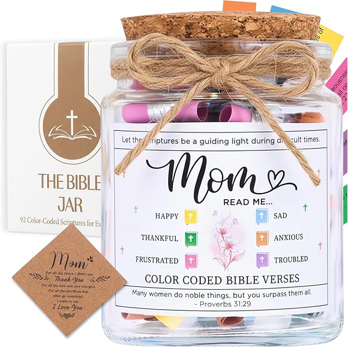 SOLMAY Mothers Day Gifts for Mom — Bible Verse Jar Scripture Jar with Read Me When Christian Affirmation Cards, Religious Birthday Gifts for Mom Women Wife Grandma from Son