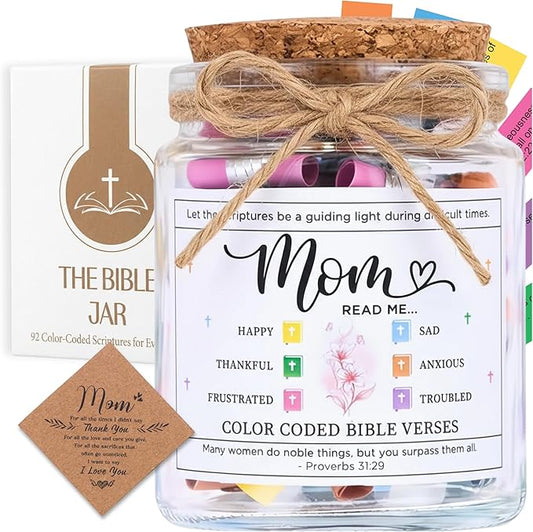 SOLMAY Mothers Day Gifts for Mom — Bible Verse Jar Scripture Jar with Read Me When Christian Affirmation Cards, Religious Birthday Gifts for Mom Women Wife Grandma from Son