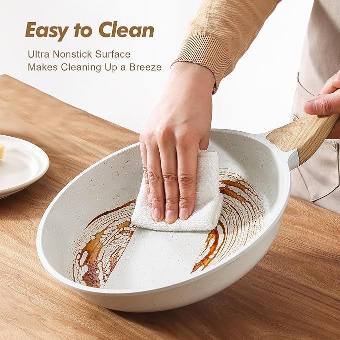 SENSARTE Ceramic Nonstick Frying Pan Skillets, White (8+9.5+11 Inch) | Healthy ceramic nontoxic coating, PTFE & PFAS free. Compatible with all stoves including induction cooktops. Easy to clean.