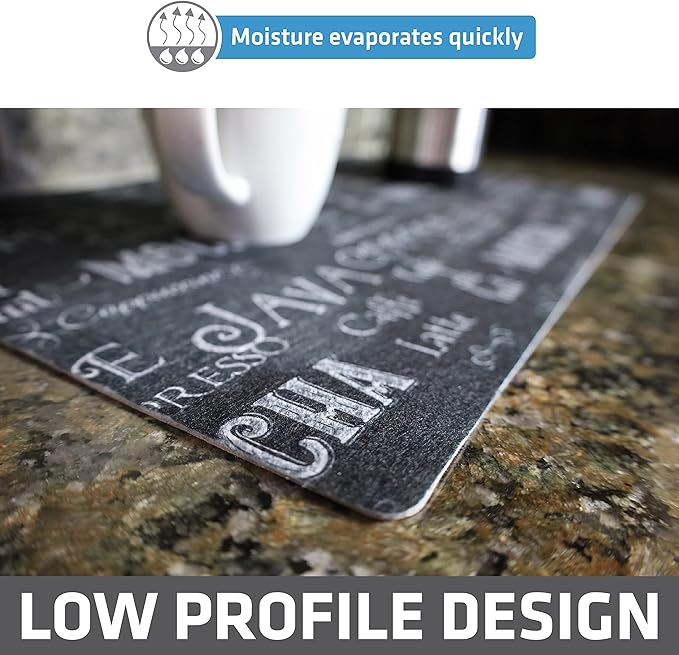 Drymate Coffee Maker Mat, (Coffee Station Bar Accessory) Protects Kitchen Countertops From Spills, Stains & Scratches, Absorbent, Waterproof, Washable (USA Made) (12” x 20”) (Java Chalkboard)