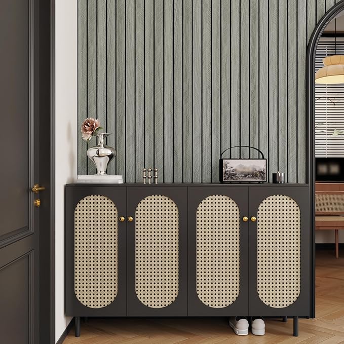 Grey Wood Wall Slat Panels Peel and Stick 3D Textured Fluted Wood Panels for Interior Wall Decor Self Adhesive Acoustic Wooden Paneling Sticker for Bedroom Studio TV Backgroud 23.6" x 118"