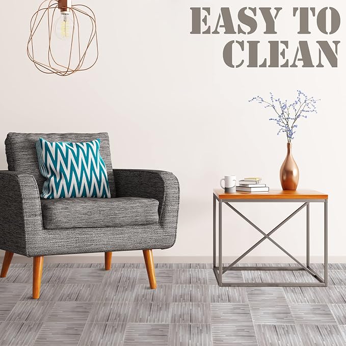 Spiareal 48 Pieces Peel and Stick Floor Tiles Vinyl Flooring 12 x 12 Inch Stick on Floor Tile Self Adhesive Waterproof DIY for Bathroom Kitchen Bedroom Living Room(Wood Grain)