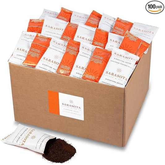 Coffee Packets – Bulk Decaf Fractional Packs Sampler Set, Gourmet Low Acid Mold Free 2 oz Single-Pot Pouches for 12 Cup Brewers, 100 Count Box – Sarasota