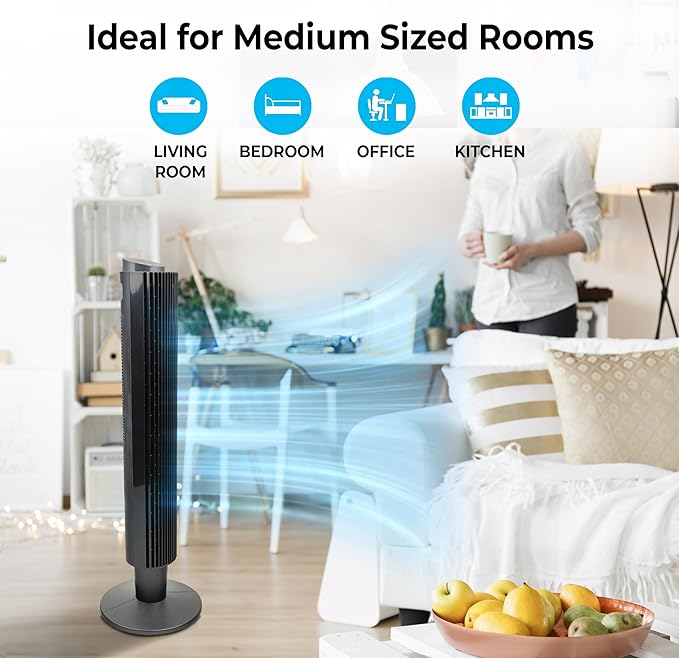 Comfort Zone 42-Inch Smart Wi-Fi Oscillating Tower Fan – 5 Speeds, 3 Modes, Adjustable 36–42" Height, Bladeless Quiet Standing Fan with Remote, 12H Timer & App Control for Bedroom, Home & Office