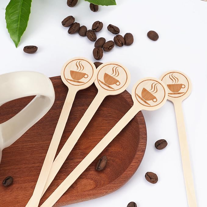 100Pcs Coffee Stirrers-5.9 Inch Natural Wooden Stir Sticks with Round Ends, Disposable Biodegradable Cafe Grade Coffee Stir Sticks Wood Beverage Mixer for Coffee Cocktails Milk Tea