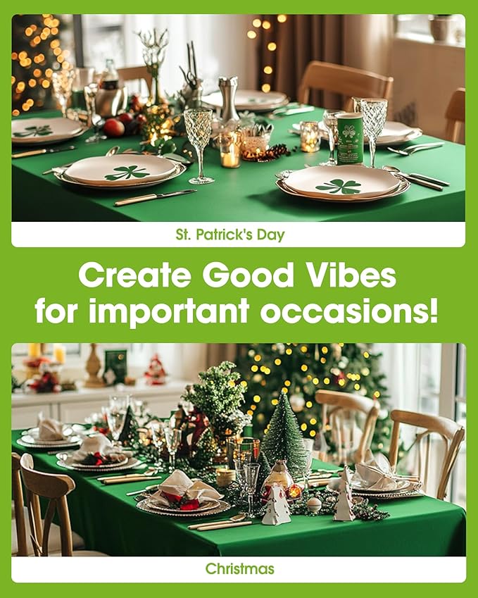 Pureegg Plastic Table Cloth Disposable 20 Pack, 54 x 108 Inch Table Cloths, St Patricks Day, Christmas Decorations, Tablecloths, Rectangle, Forest, Emerald, Plastic Cover, Leakproof & Sturdy, Green