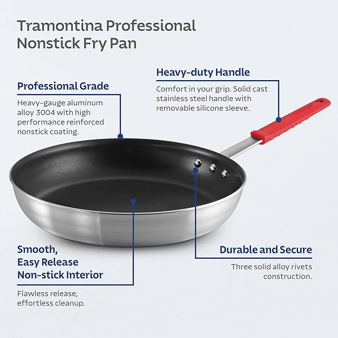 Tramontina Professional 14-Inch Non Stick Extra Large Frying Pan | Heavy-Gauge Aluminum Skillet with Reinforced Nonstick Coating, Red Handle, Dishwasher and Oven Safe, Made in Brazil