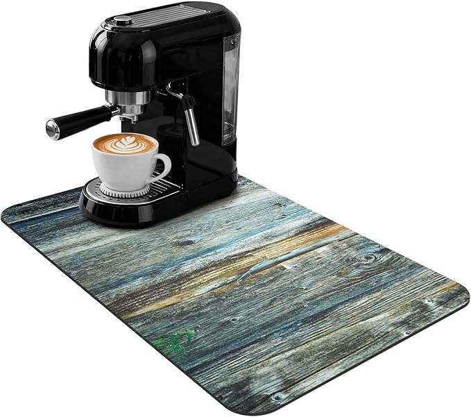 Coffee Mat 19x12 Inch, Wood Grain Counter Top Mat, Absorbent Hide Stain Rubber Backed Dish Drying Mat for Kitchen Counter, Bar Mats for Countertops, Under Coffee Bar Maker Machine Pot Espresso Staion