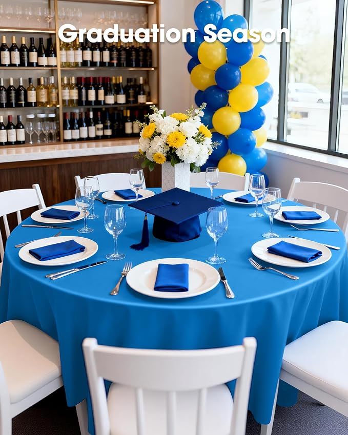 Pureegg Plastic Table Cloth Disposable 20 Pack, 84'' Round Table Cloths, Graduation Decorations Class of 2025, Graduation Party Tablecloths, Round, Plastic Cover, Leakproof & Sturdy, Blue