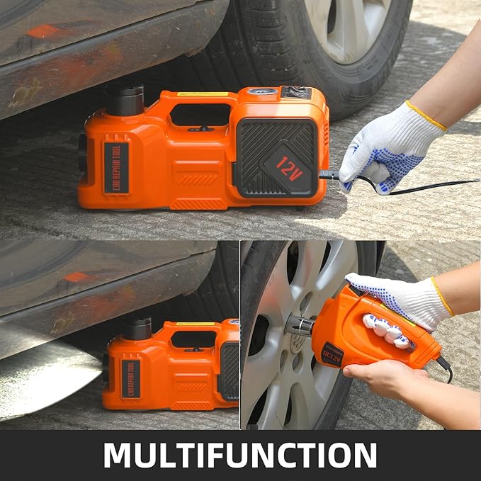 5 Ton 12V Electric Car Jack Hydraulic, 5-in-1 Portable Car Jack with Tire Inflator & Impact Wrench, LED Light Auto Stop Safety Lock for SUV MPV, Garage & Roadside Emergency Use