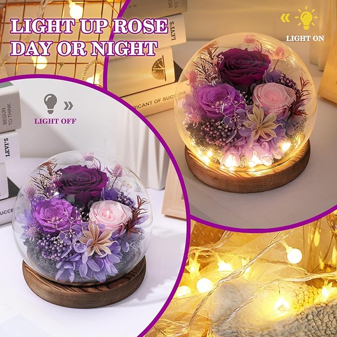 FIACO Mothers Day Flowers Gifts for Mom Flowers for Delivery Prime Birthday Gifts for Women Grandma Gifts Forever Preserved Fresh Eternal Rose in Glass Dome for Girlfriend Wife Her