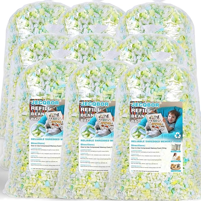 Jecqbor 45lbs Shredded Memory Foam Filling for Bean Bag Chair, Premium Beanbag Stuffing High Density Memory Foam Refill