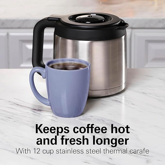 Hamilton Beach FlexBrew Advanced 5-in-1 Thermal Programmable 12 Cup Drip and Single Serve Hot & Iced Coffee Maker, Movable 60oz. Water Reservoir, Use Pod Packs and Grounds, Fast Brewing, Black (49929)