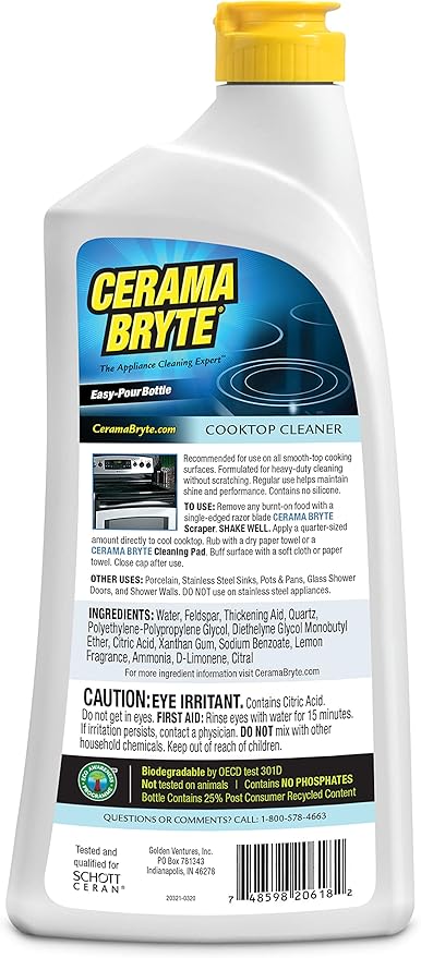 Cerama Bryte Removes Tough Stains Cooktop and Stove Top Cleaner for Glass - Ceramic Surfaces, 6-28 oz