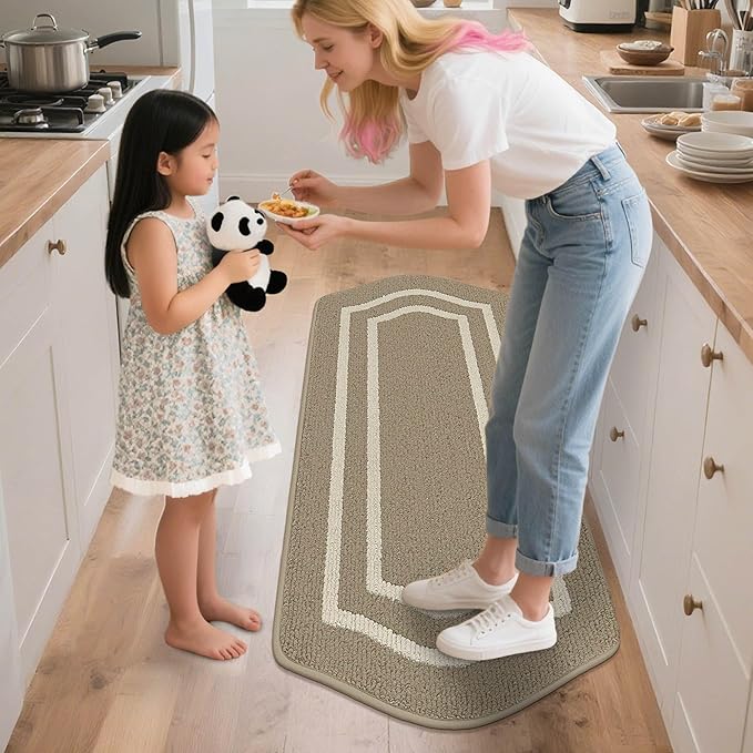 COSY HOMEER Kitchen Rugs and Mats 24"x48" Non Slip Kitchen Mats for Floor Washable Kitchen Runner Rug Stain Resistant Standing Mat for Kitchen,Sink,Polypropylene,Beige