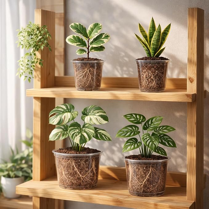 Bluepro Clear Nursery Pots with Drainage Holes, 5/6/8/10 Inch, 16-Pack | Clear PET, 4 Each of Four Large Sizes, Root and Moisture Visibility, Flexible, Reusable, Repotting and Plant Care