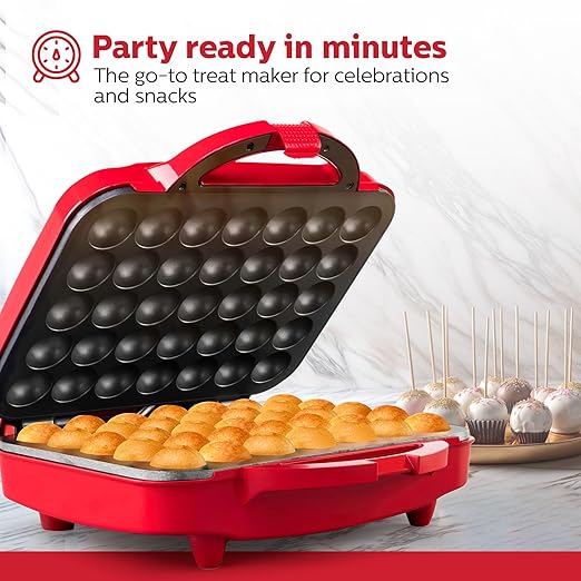 Holstein Housewares 35-Count Cake Pop Maker with Non-Stick Plates & Indicator Lights – Bakes 35 Sweet or Savory Pops Fast, Perfect for Birthday Treats & Holiday Party Snacks, Red