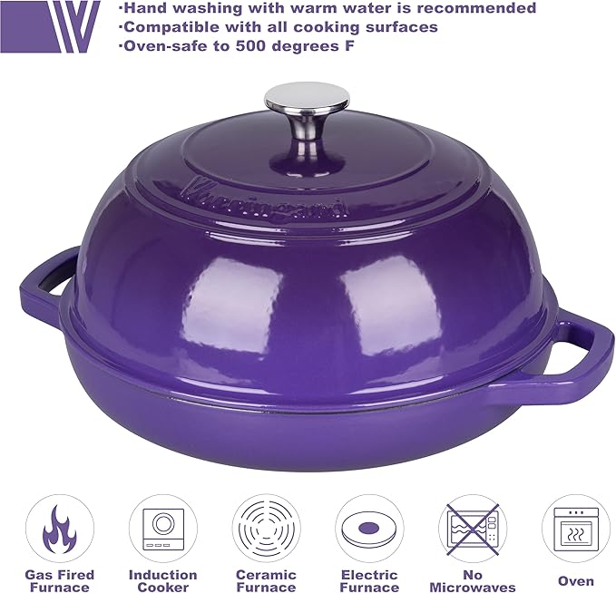 VORRINGARD Enameled Cast Iron Dutch Oven Pot with Lid, Bread Oven for Sourdough Bread Baking, Dutch Ovens with Bread Proofing Basket& Baking Supplies Set, 6 Quart, Purple