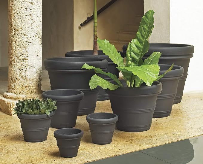 Crescent Garden Brunello Classic Rolled Rim Planter, Indoor/Outdoor Weather-Safe Round Plant Pot, Large Plastic Flowerpot for Flowers, Faux Plants, Trees - 27'' W (Terracotta Color)