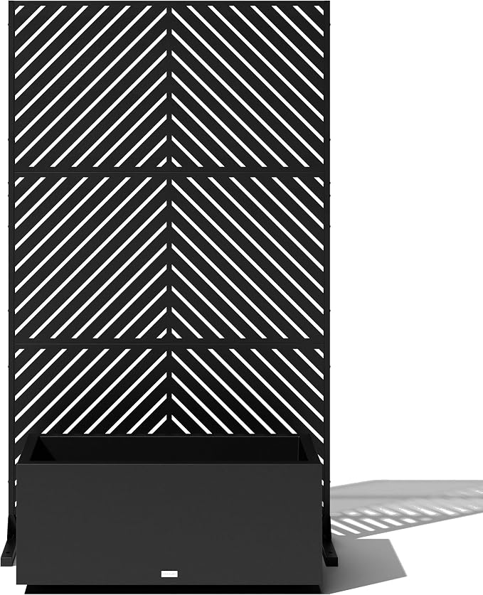 Veradek Block Series Long Box Planter + Arrow Privacy Screen Set, Black – Large Rectangular Outdoor Planter with Drainage & Modern Privacy Divider Panel for Patio, Deck, Balcony or Garden