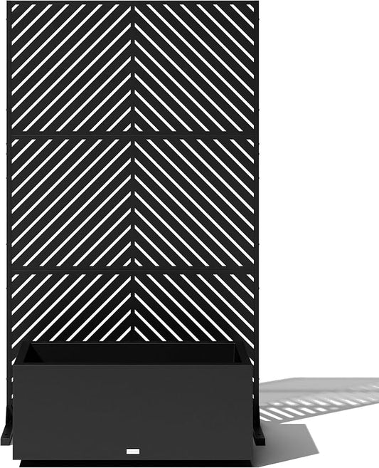 Veradek Block Series Long Box Planter + Arrow Privacy Screen Set, Black – Large Rectangular Outdoor Planter with Drainage & Modern Privacy Divider Panel for Patio, Deck, Balcony or Garden