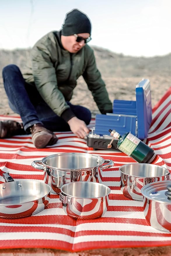 Stansport Stainless Steel Camping Cookware Set – Durable Nesting Mess Kit for Backpacking, Hiking & Outdoor Cooking – Compact Portable Pot & Pan with Carry Bag – Multiple Sizes for Family to Solo Use