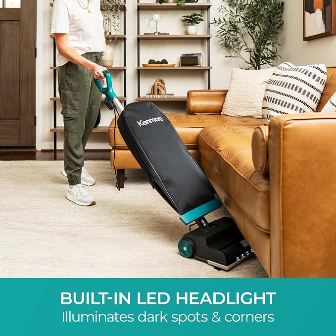 Kenmore Commercial Grade Vacuum Cleaner 14L Capacity Bagged Upright Vac | LED Headlight and 2-Speed Setting Powerful Suction for Pets, Carpets & Hard Floor, BU1001