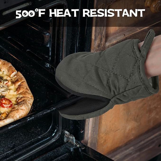 Kitchen Set Pack Of 5, Oven Mitts Pot Holders Pad And Towel Set, Heat Resistant Silicone Kitchen Mini Oven Mittens for 500 Degrees, Mini Oven Gloves and Hot Pads for Baking Grilling Barbecue Microwave