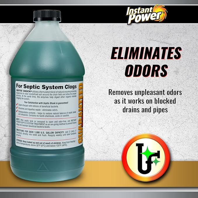 Instant Power Septic Shock - Septic Tank Treatment, Drain Cleaner Liquid Clog Remover for Septic Systems - 67.6 Fl Oz 1 Pack