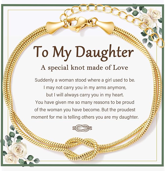 Tarsus Love Knot Daughter Bracelet, Daughter Birthday Valentines Mothers Day Christmas Jewelry Gifts for Women Teens Adults