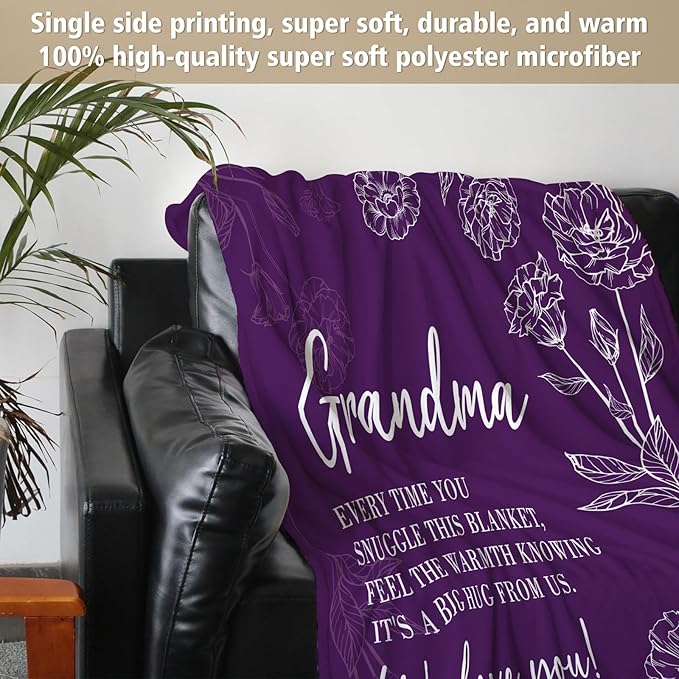 Mothers Day Grandma Gifts, Birthday Gifts for Grandma from Grandkids, to My Grandmother Soft Throw Blanket 50" x 60", Purple