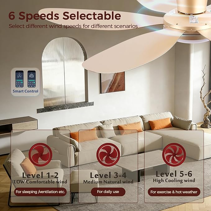 GJeg Ceiling Fans with Lights,42" Low Profile Ceiling Fan with Light and Remote Control,Flush Mount, Reversible, Dimmable, Noiseless,Gold Ceiling Fan for Bedroom