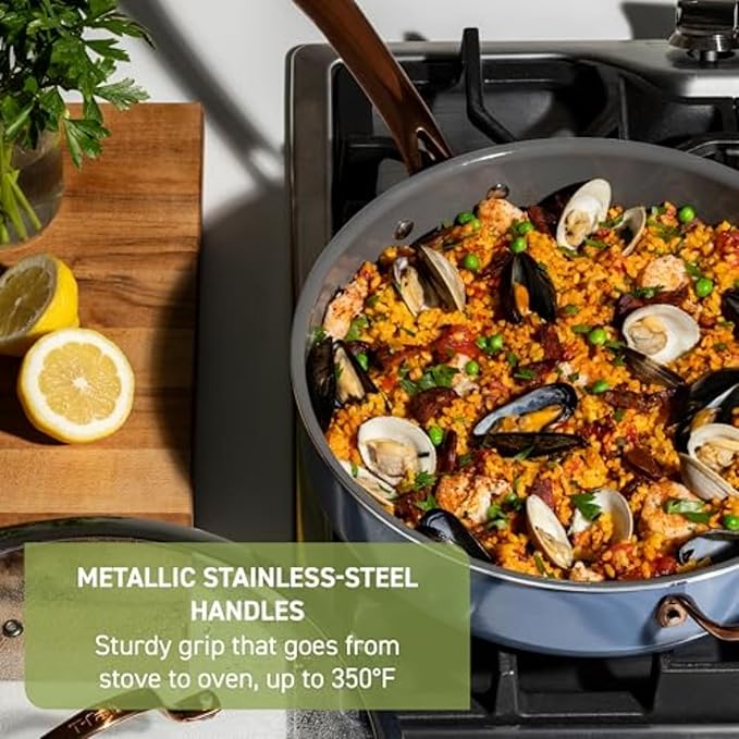 T-Fal Preserve Ceramic Nonstick Frying Pan 2-Pc Set, 8.5" & 11", Oven Broiler Safe up to 350°F Cookware, InoCeram Glide Technology, Frying Pan Skillet, Pots & Pans, Blue