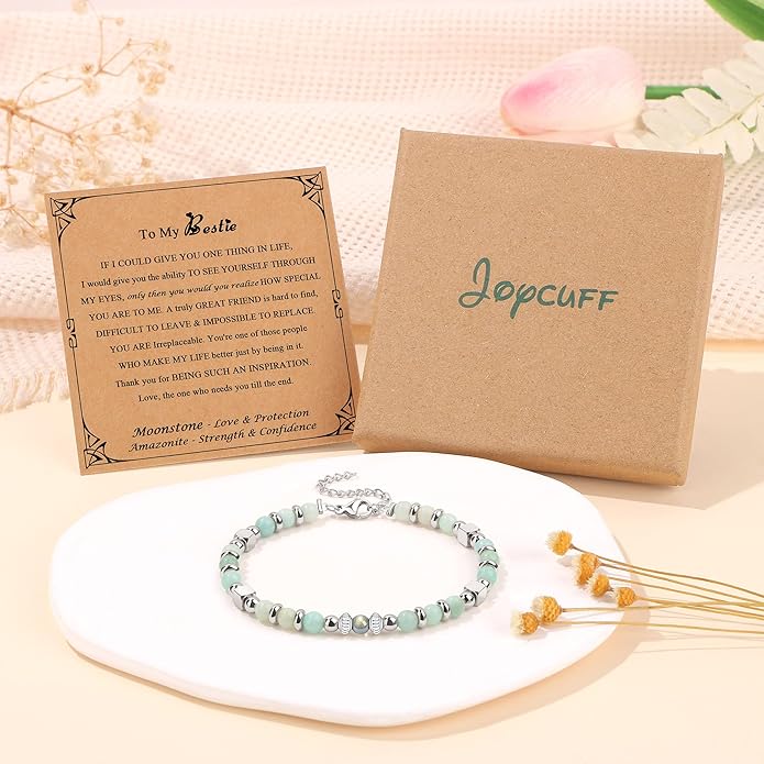 JoycuFF 𝗚𝗶𝗳𝘁𝘀 𝗳𝗼𝗿 𝗪𝗼𝗺𝗲𝗻 𝗠𝗼𝗼𝗻𝘀𝘁𝗼𝗻𝗲 𝗕𝗿𝗮𝗰𝗲𝗹𝗲𝘁 Amazonite Colorful Imperial Jasper Stainless Steel Beads Bracelets, Mothers Day Birthday Christmas Valentines Graduation Gifts