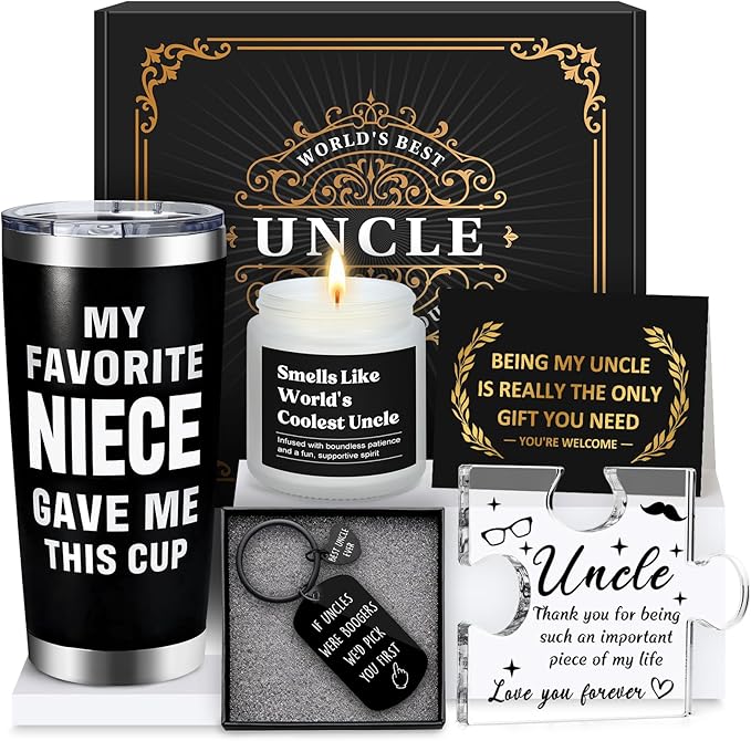 Uncle Gifts from Niece Nephew Uncle Birthday Gifts for Men Funcle Gift Ideas for Best Uncles from Kids Funny Promoted to Great Uncles Announcement Gift Box for Christmas, Happy Birthday, Fathers Day