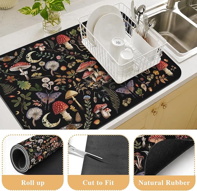 Kitchen Countertop Dish Drying Mat,Super Absorbent Coffee Bar Mat for Maker Espresso Machine, Anti-Slip Accessories for Kitchen Countertops 24x18 Inch