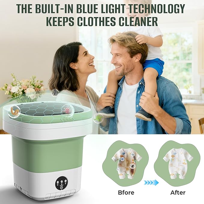 20L Foldable Portable Washing Machine, 45dB Ultra Quiet 3 Speed Mini Laundry Washer, No Installation Compact Underwear Clothes Washer for Travel RV Dorm Apartment Camping Home, Green